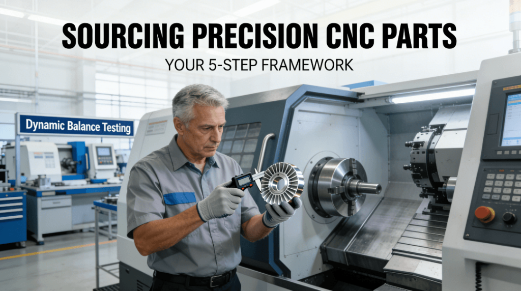 A manufacturing engineer in a modern precision workshop inspects a critical CNC turned spindle component with a measuring instrument, emphasizing the need for meticulous quality control in sourcing high-precision parts.

